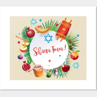Happy Rosh Hashanah - Shana Tova! Autumn New Year Jewish Holiday Paty Vintage Decoration Posters and Art